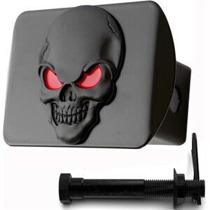 100% Metal Skull 3D Emblem Hitch Cover Fits 2" Receivers (Black Red on Black)